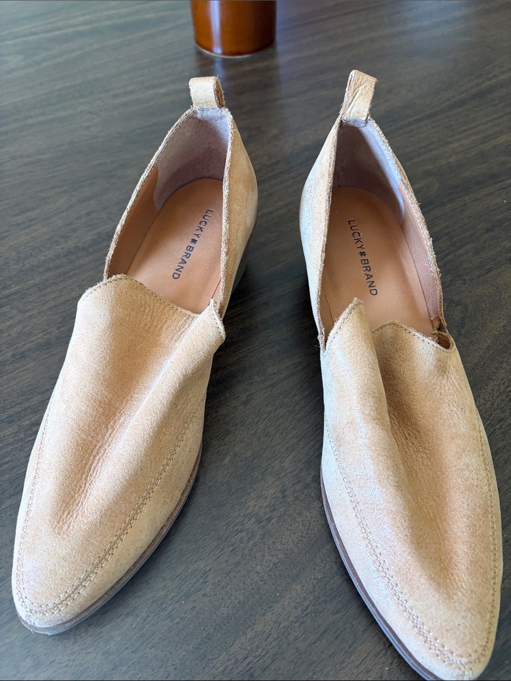 Lucky Brand Women’s Tan Suede Pointed Slip-On Loafers